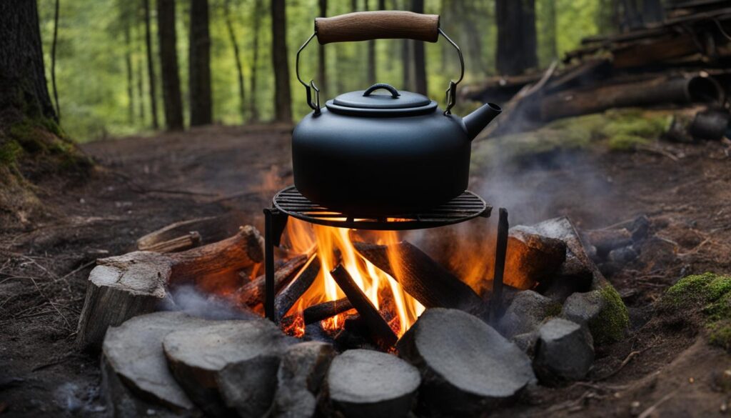 traditional kettle on the campfire